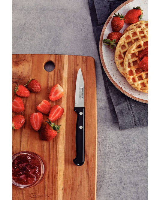 سكين ترامونتينا ألتراكورت للخضراوات والفواكه مقاس 3 بوصات بشفرة من الفولاذ المقاوم للصدأ ومقبض من البولي بروبيلين الأسود