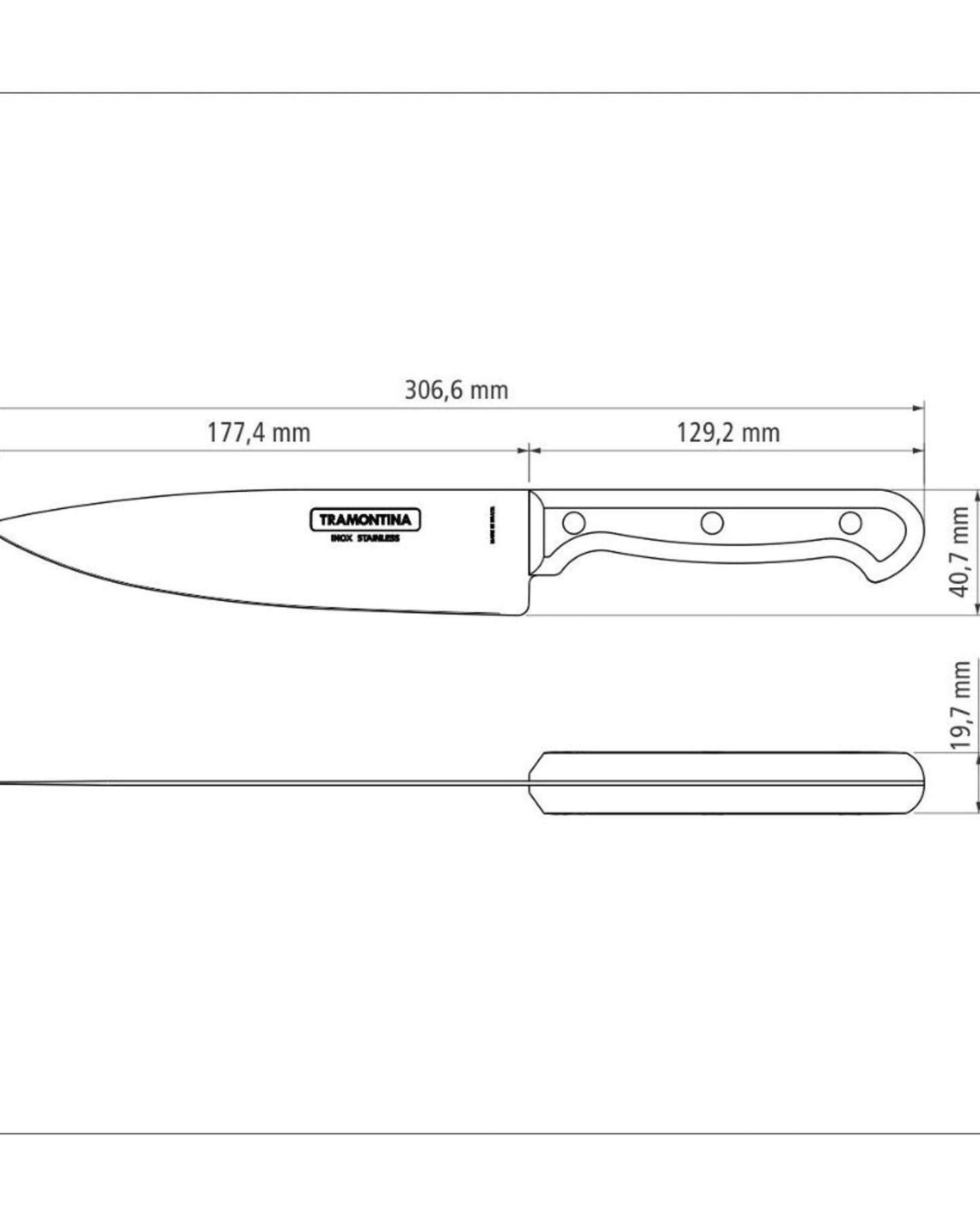 سكين طهاة ترامونتينا ألتراكورت 7 بوصة بشفرة من الفولاذ المقاوم للصدأ ومقبض من البولي بروبيلين الأسود