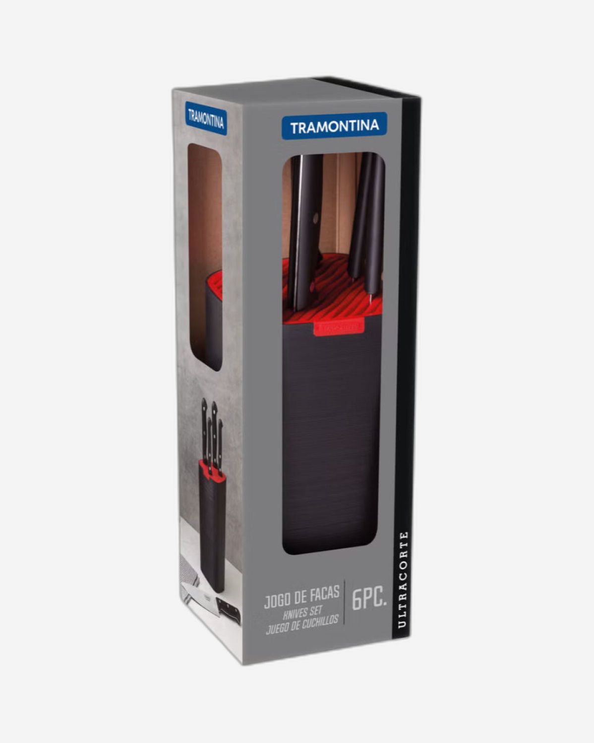 طقم سكاكين ترامونتينا برازيل ألتراكورتي من 6 قطع من الفولاذ المقاوم للصدأ بمقابض من البولي بروبيلين الأسود وحامل سكاكين