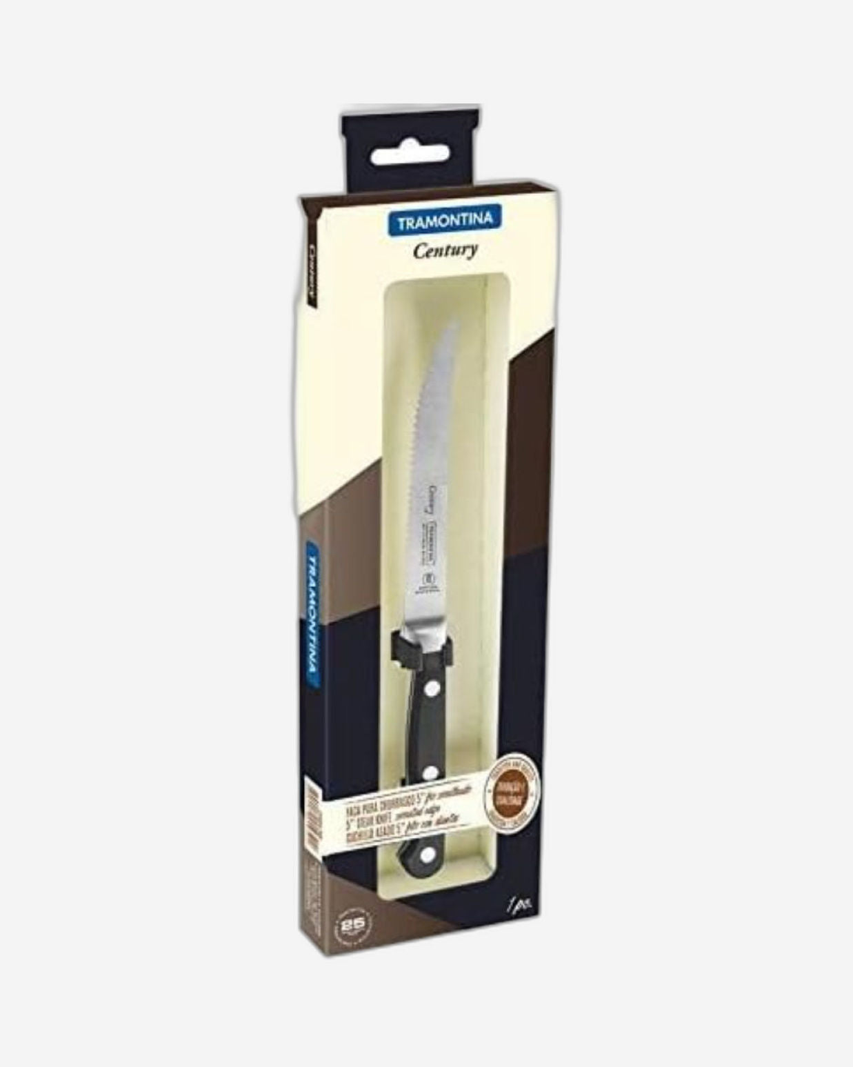 سكين ترامونتينا برازيل سينشري 5 بوصات لشرائح اللحم والفواكه بشفرة من الفولاذ المقاوم للصدأ ومقبض من البولي كربونات الأسود