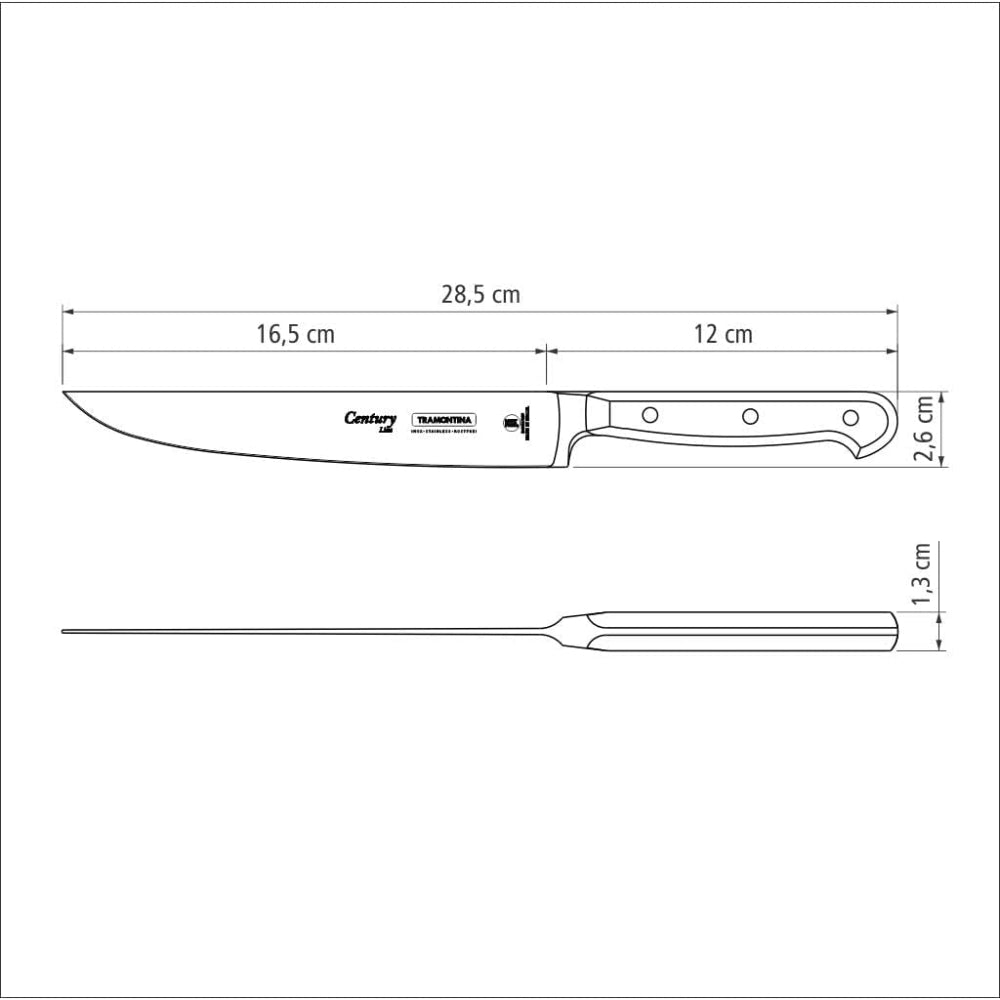 سكين مطبخ ترامونتينا برازيل سينشري مقاس 7 بوصات بشفرة من الفولاذ المقاوم للصدأ ومقبض من البولي كربونات الأسود