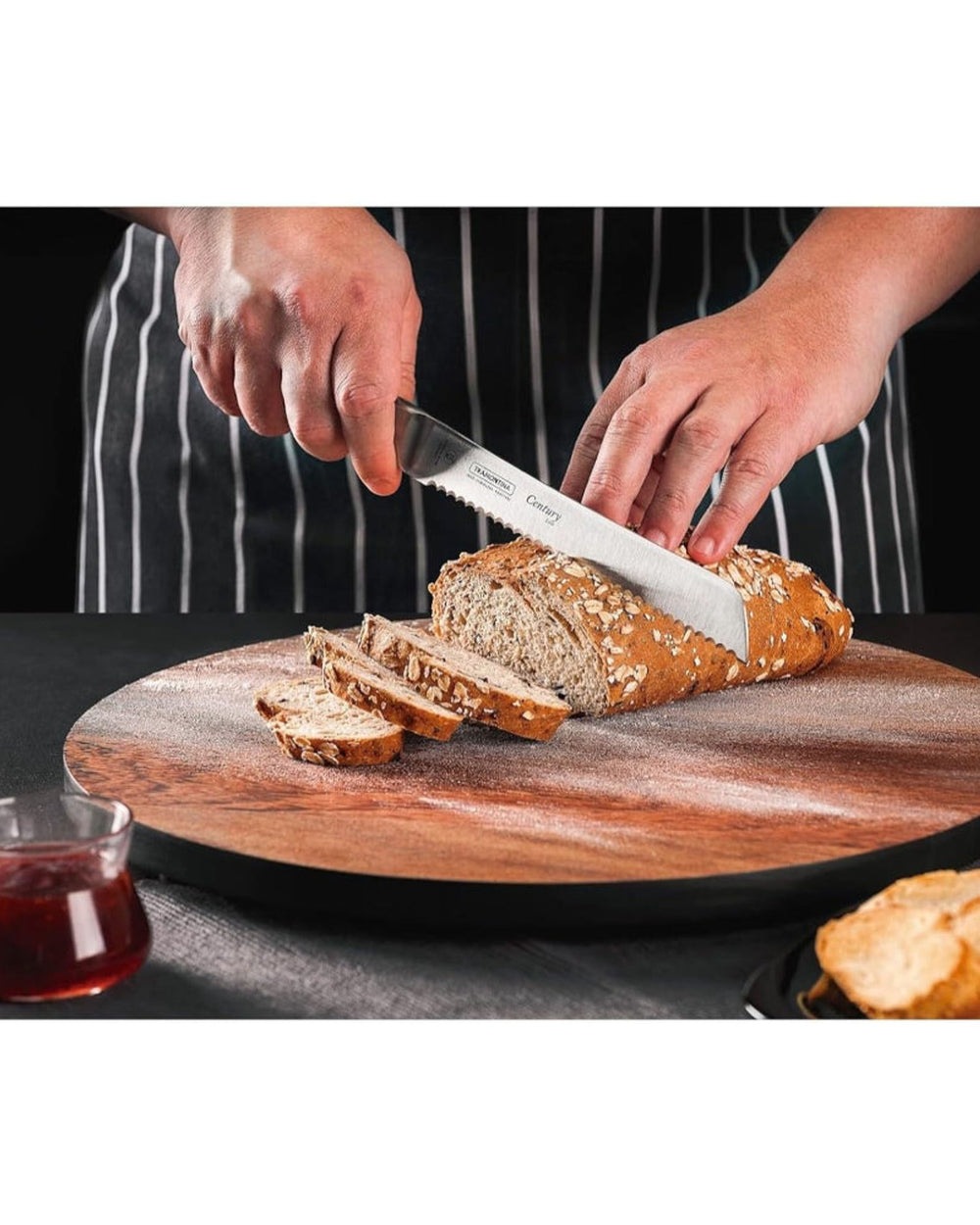 سكين خبز ترامونتينا برازيل سينشري مقاس 8 بوصات بشفرة من الفولاذ المقاوم للصدأ ومقبض من البولي كربونات الأسود
