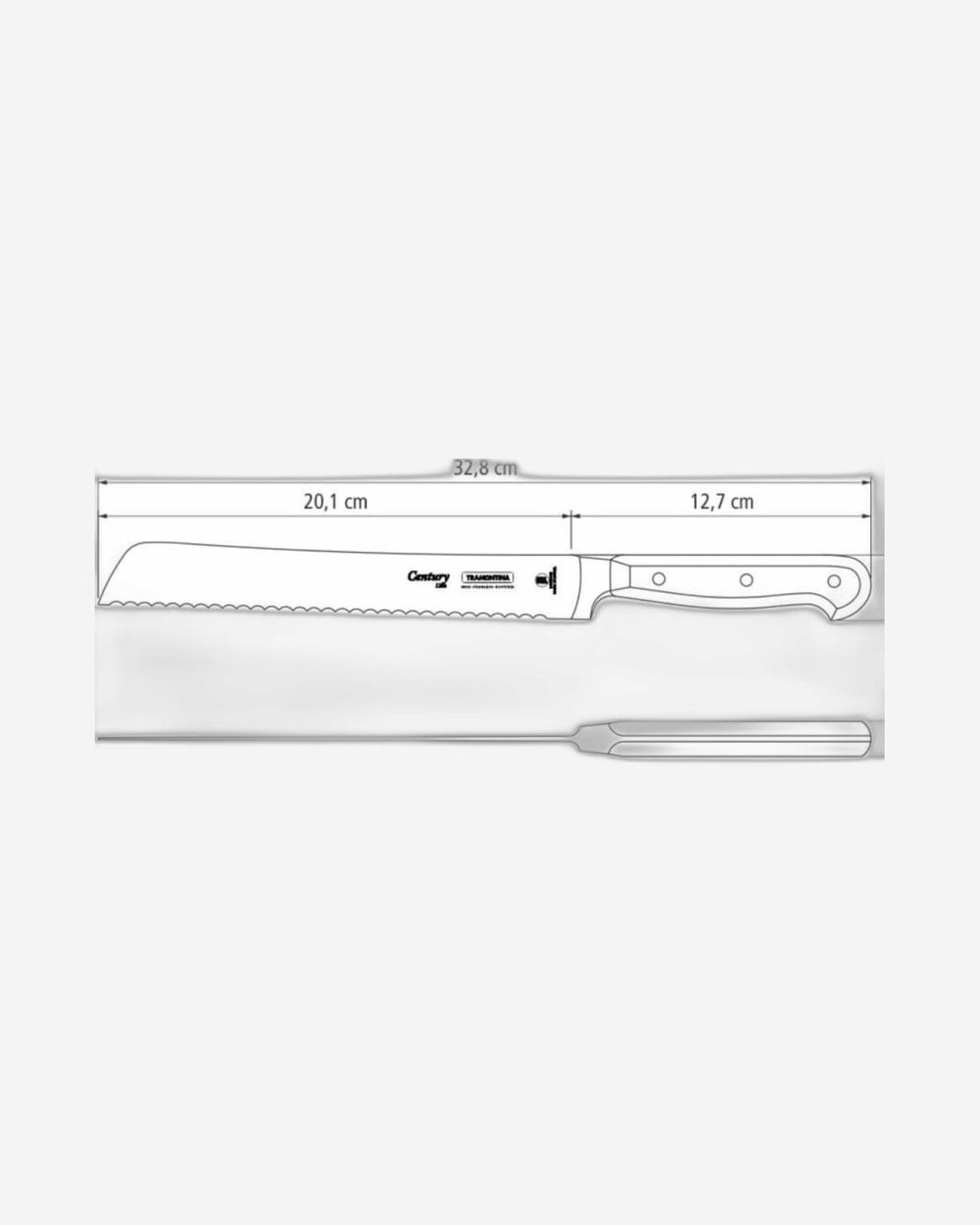 سكين خبز ترامونتينا برازيل سينشري مقاس 8 بوصات بشفرة من الفولاذ المقاوم للصدأ ومقبض من البولي كربونات الأسود