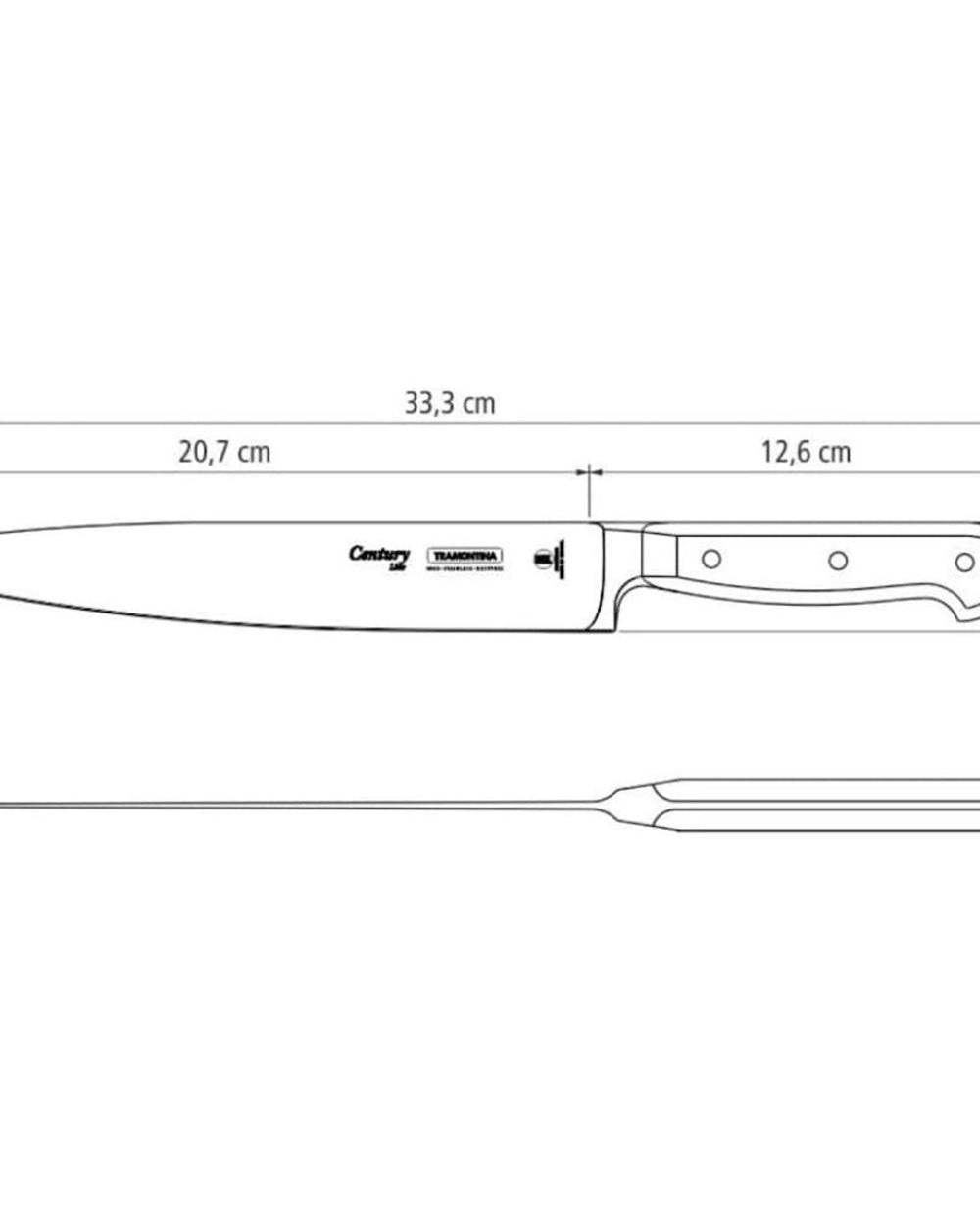 سكين ترامونتينا برازيل سينشري متعدد الاستخدامات، مقاس 8 بوصات، بشفرة من الفولاذ المقاوم للصدأ ومقبض من البولي كربونات الأسود