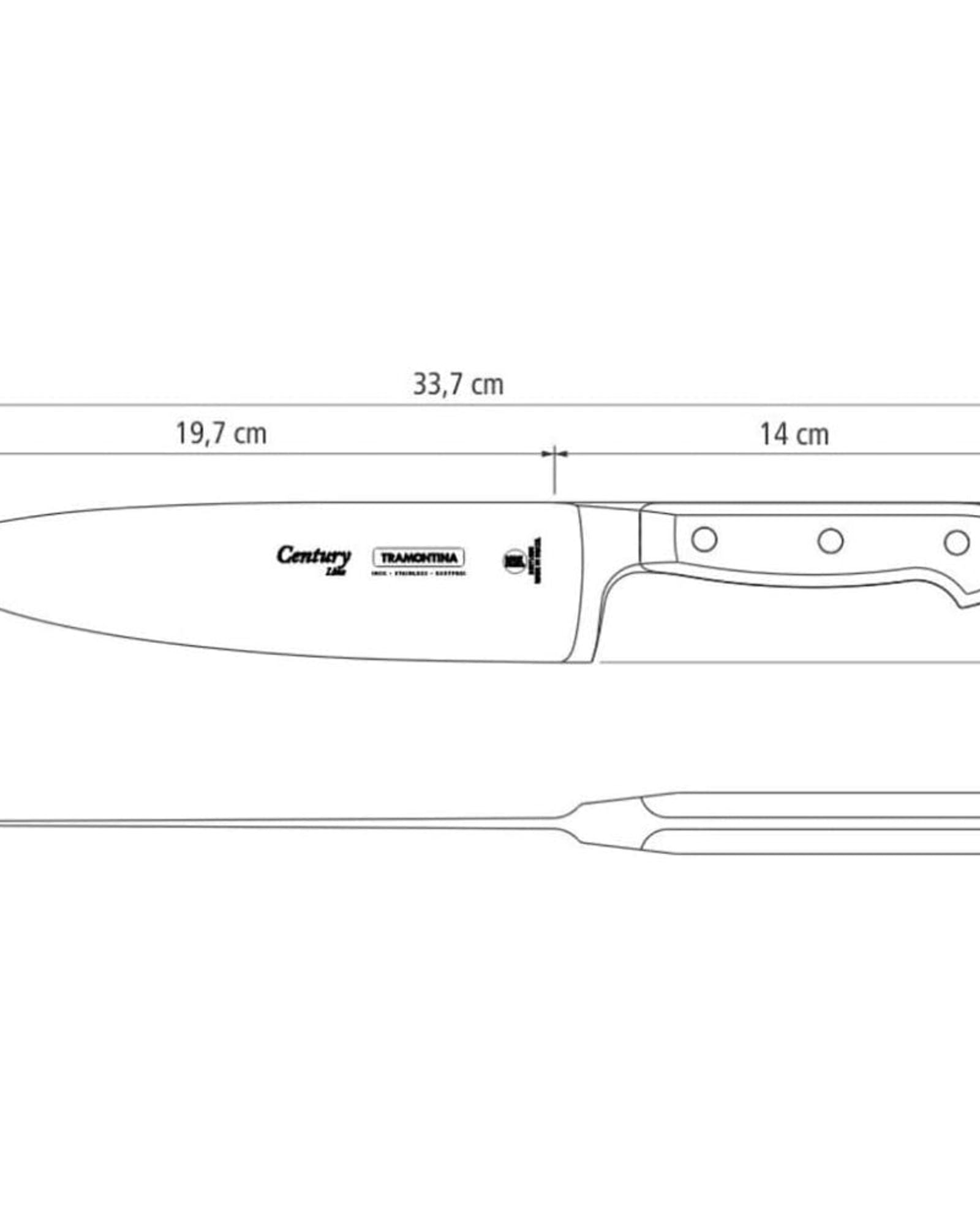 سكين الطاهي ترامونتينا برازيل سينشري مقاس 8 بوصات بشفرة من الفولاذ المقاوم للصدأ ومقبض من البولي كربونات الأسود
