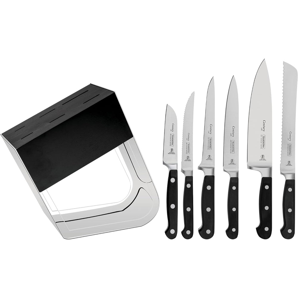طقم سكاكين وكتلة ترامونتينا برازيل سينشري، 7 قطع، بشفرة من الفولاذ المقاوم للصدأ ومقبض من البولي كربونات الأسود