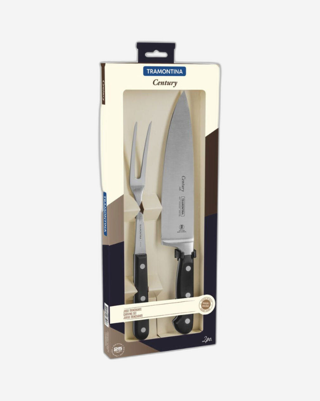 طقم نحت ترامونتينا سينشري من قطعتين بشفرات من الفولاذ المقاوم للصدأ ومقابض من البولي كربونات السوداء