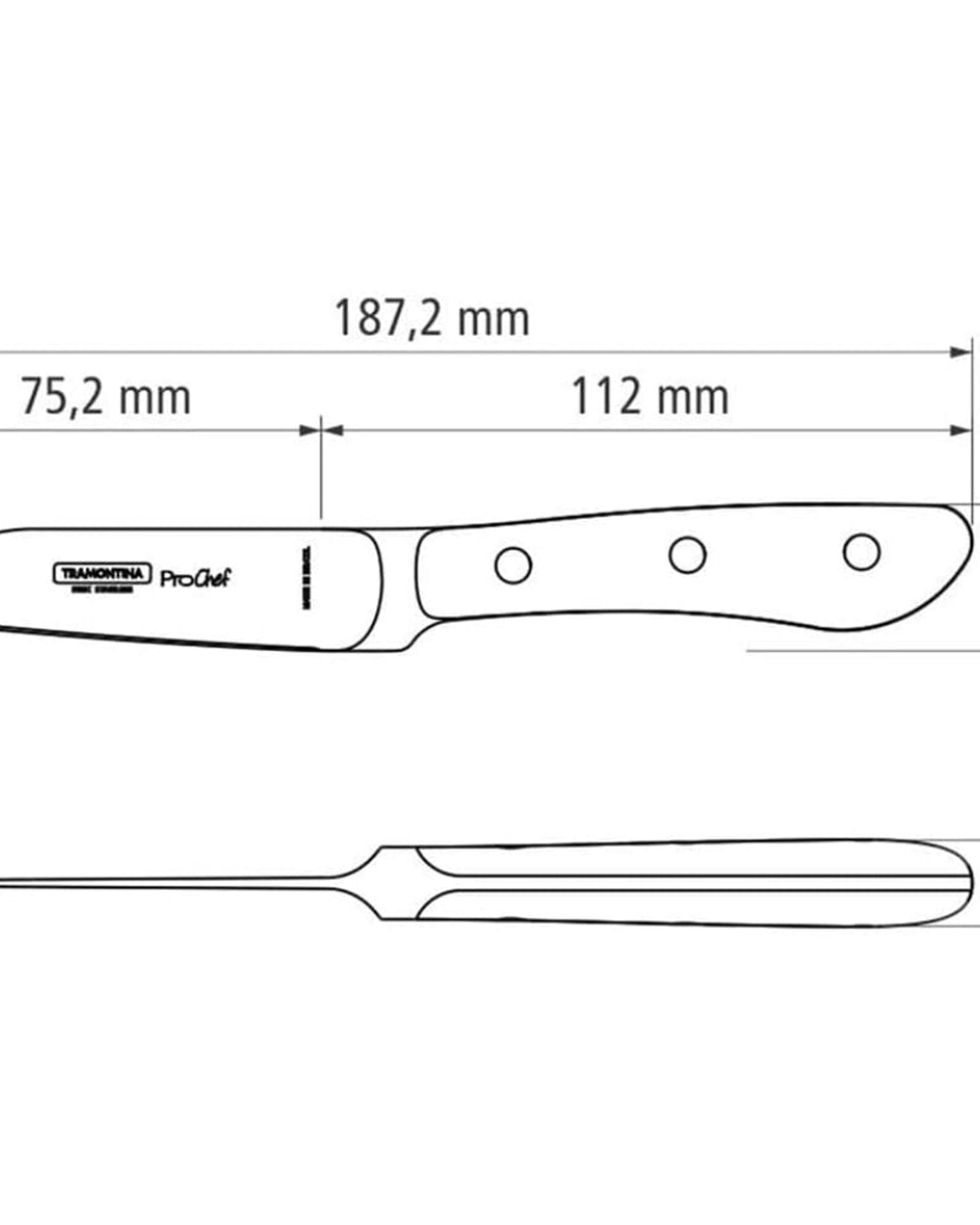 سكين خضراوات وفواكه بروشيف من ترامونتينا برازيل، مقاس 3 بوصات، بشفرة من الفولاذ المقاوم للصدأ ومقبض من البولي كربونات والألياف الزجاجية باللون الأسود