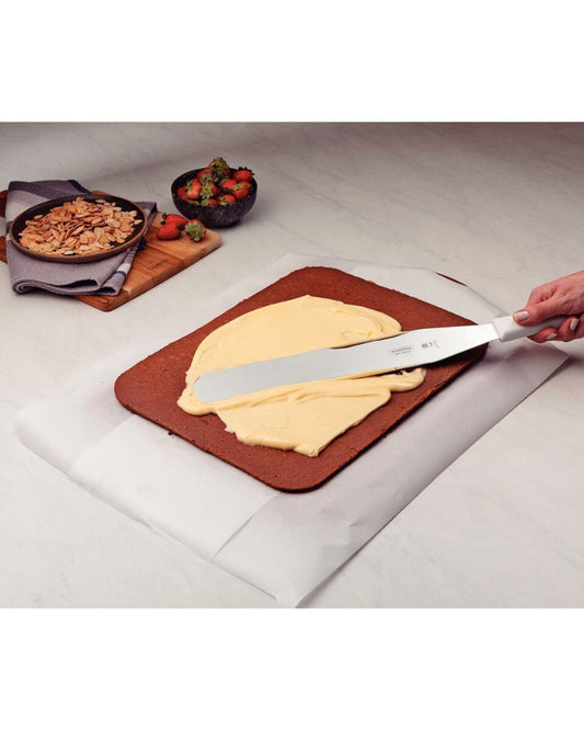 ملعقة ترامونتينا الاحترافية ذات الحافة المنحنية بشفرة من الفولاذ المقاوم للصدأ ومقبض من البولي بروبيلين الأبيض 14 بوصة