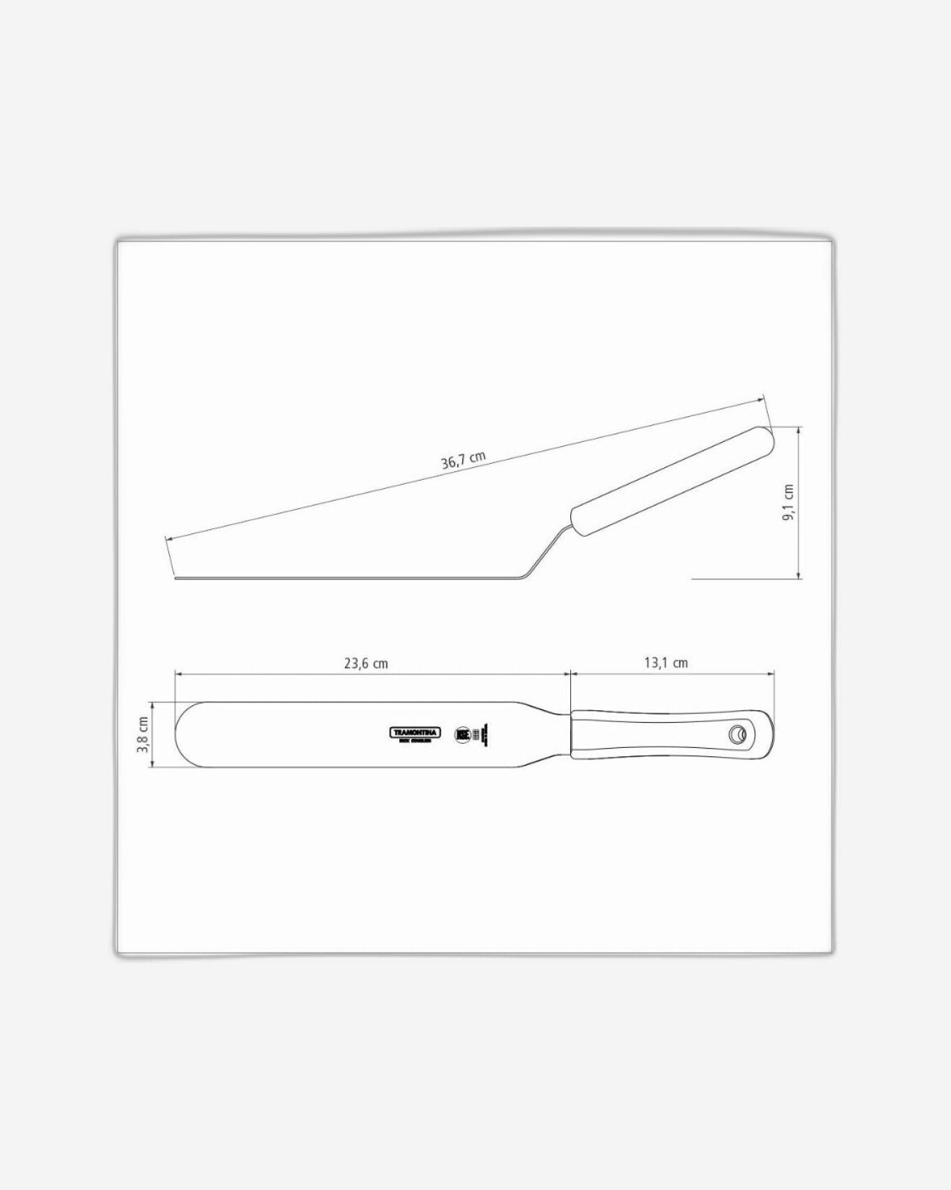 ملعقة ترامونتينا الاحترافية ذات الحافة المنحنية بشفرة من الفولاذ المقاوم للصدأ ومقبض من البولي بروبيلين الأبيض 10 بوصات