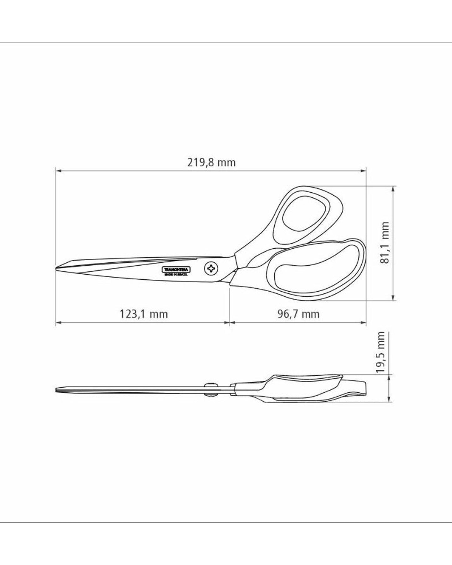 مقص خياطة ترامونتينا الاحترافي بشفرات من الفولاذ المقاوم للصدأ ومقبض من البولي بروبيلين بلون العقيق الأسود، 8 بوصات