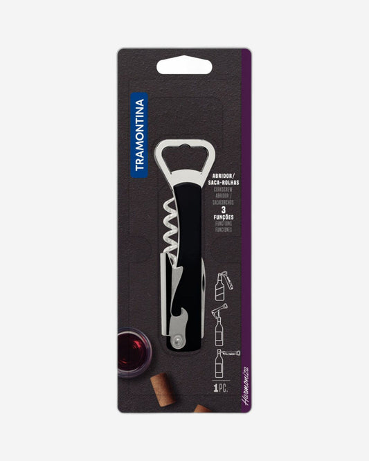 فتاحة زجاجات ترامونتينا هارمونيزا مع مفتاح فلين وسكين جيب بشفرات من الفولاذ المقاوم للصدأ وهيكل من مادة ABS سوداء