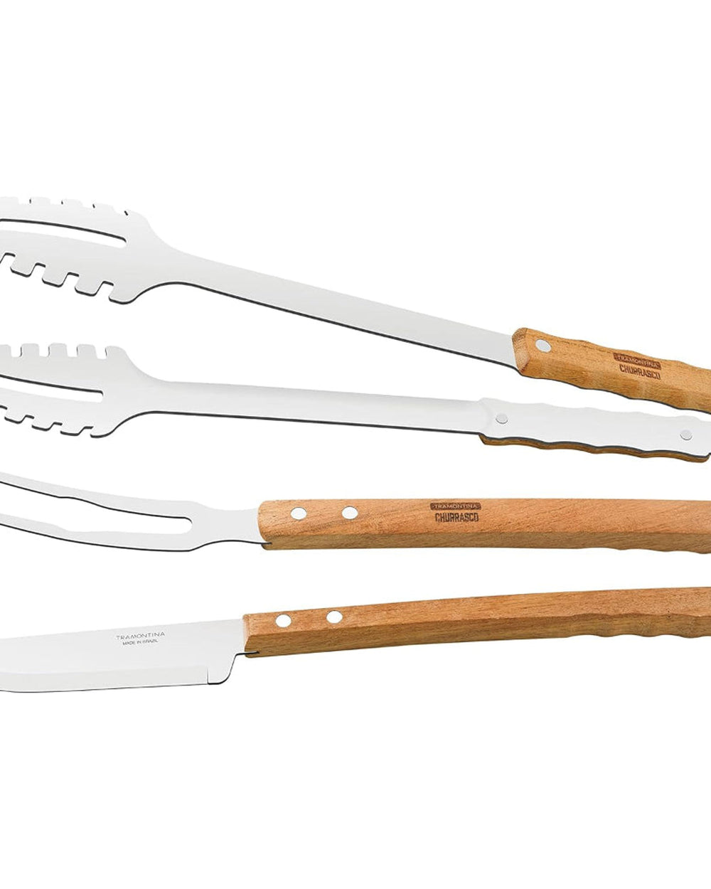 Tramontina Brazil Churrasco 3-Pieces Stainless Steel Barbecue Utensil Set with Wood Handles