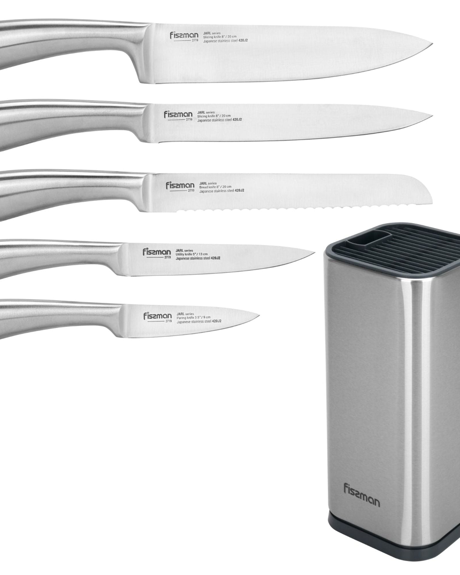 طقم سكاكين فيسمان جارل مكون من 6 قطع مع كتلة معدنية 420J2 فولاذ