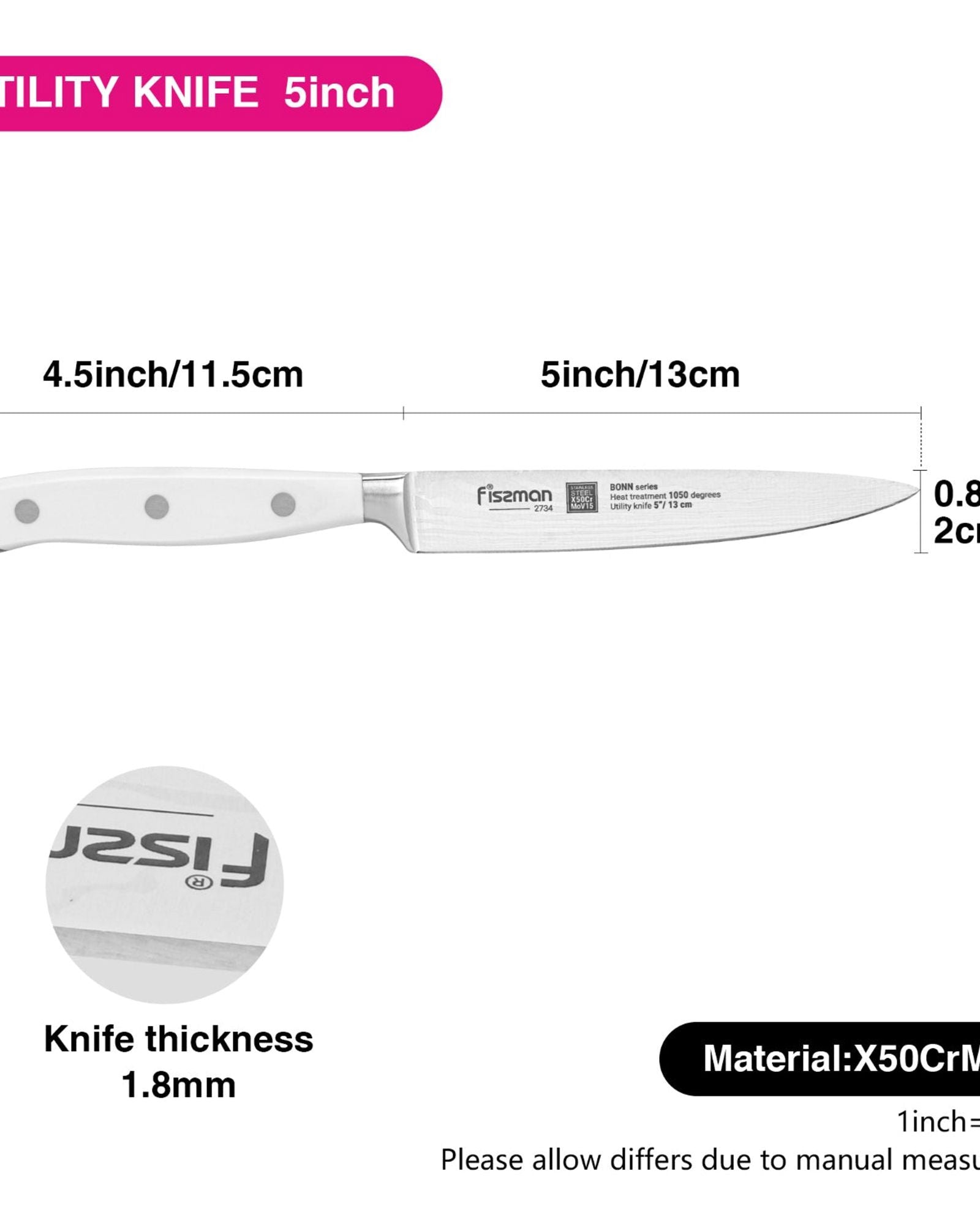 سكين فيسمان متعدد الاستخدامات مقاس 5 بوصات من بون - فولاذ X50CrMoV15