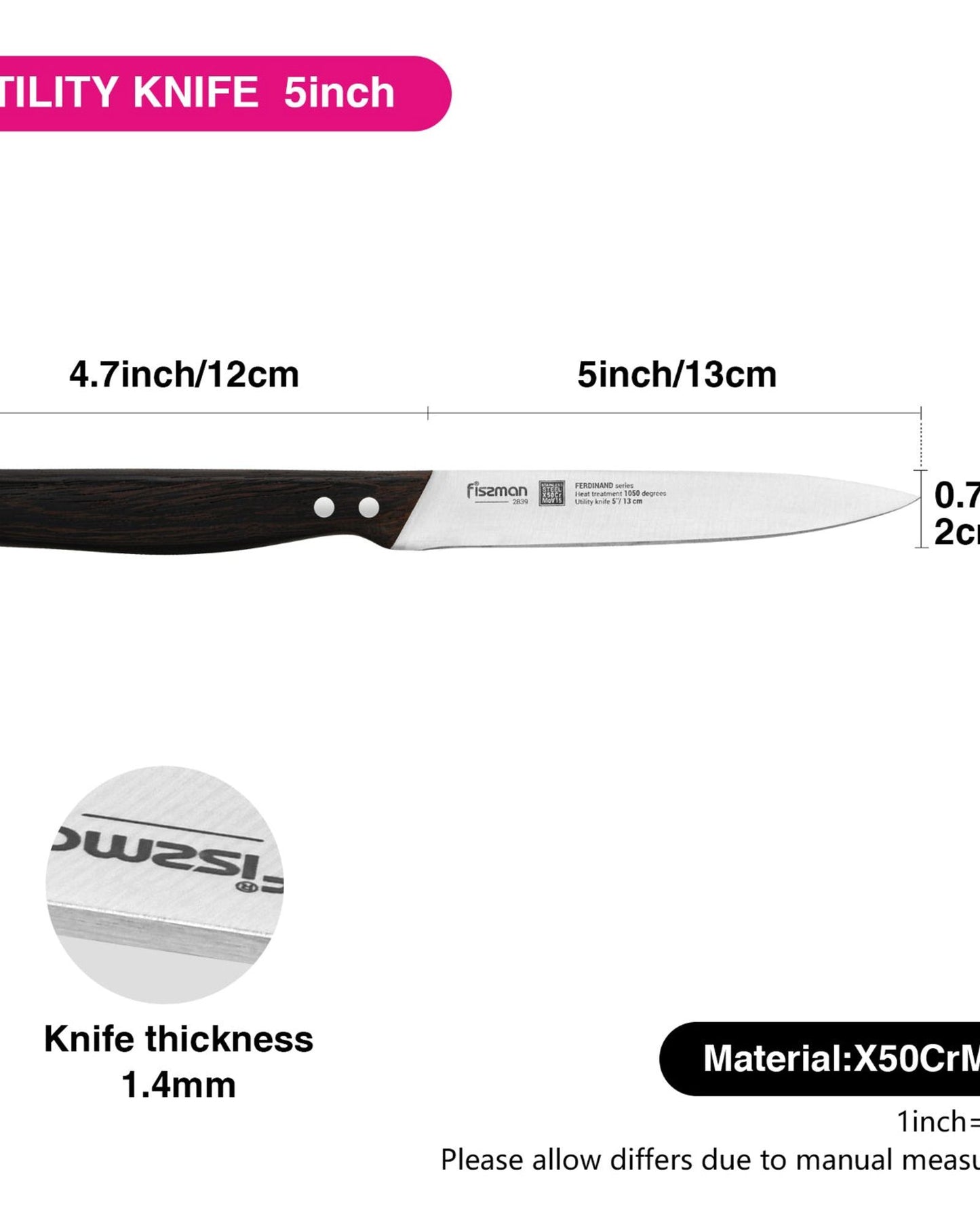 سكين فيسمان فرديناند متعدد الاستخدامات، مقاس 5 بوصات، فولاذ X50CrMoV15