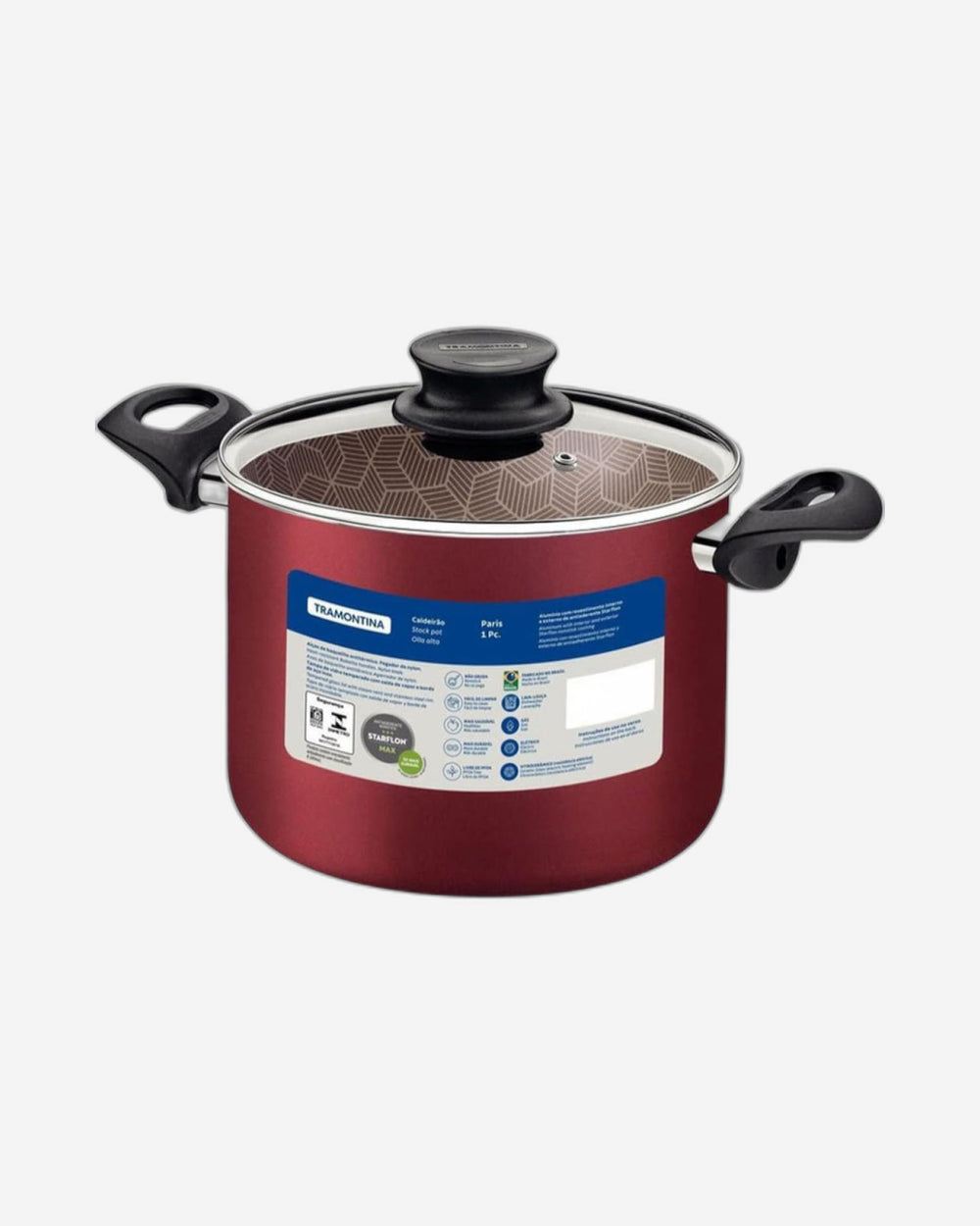Tramontina Brazil Paris Red Aluminum 26cm Stock Pot with Interior and Exterior Starflon Max Red PFOA Free Nonstick Coating