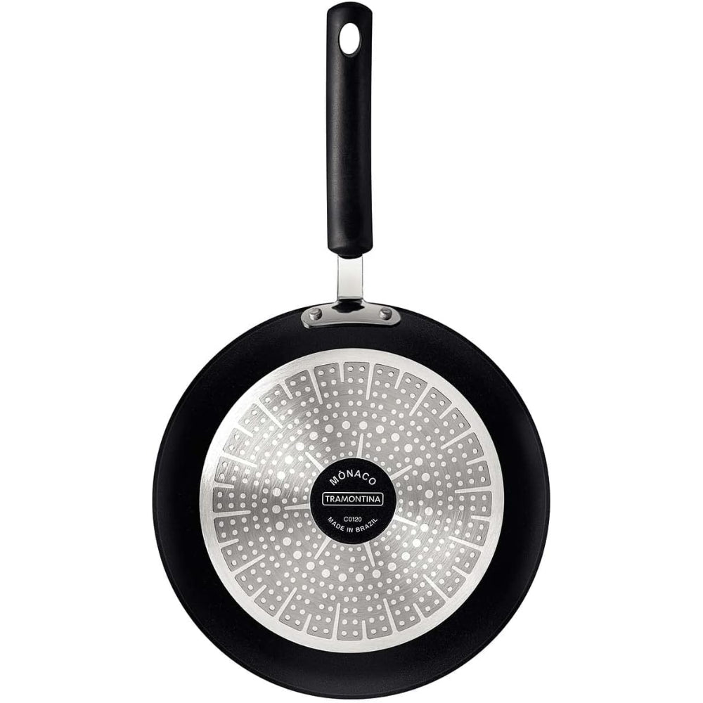 مقلاة ترامونتينا برازيل موناكو إندكشن 28 سم من الألومنيوم الأسود مع طلاء ستارفلون بريميوم غير لاصق داخلي وخارجي خالٍ من حمض بيرفلورو الأوكتانويك (PFOA)