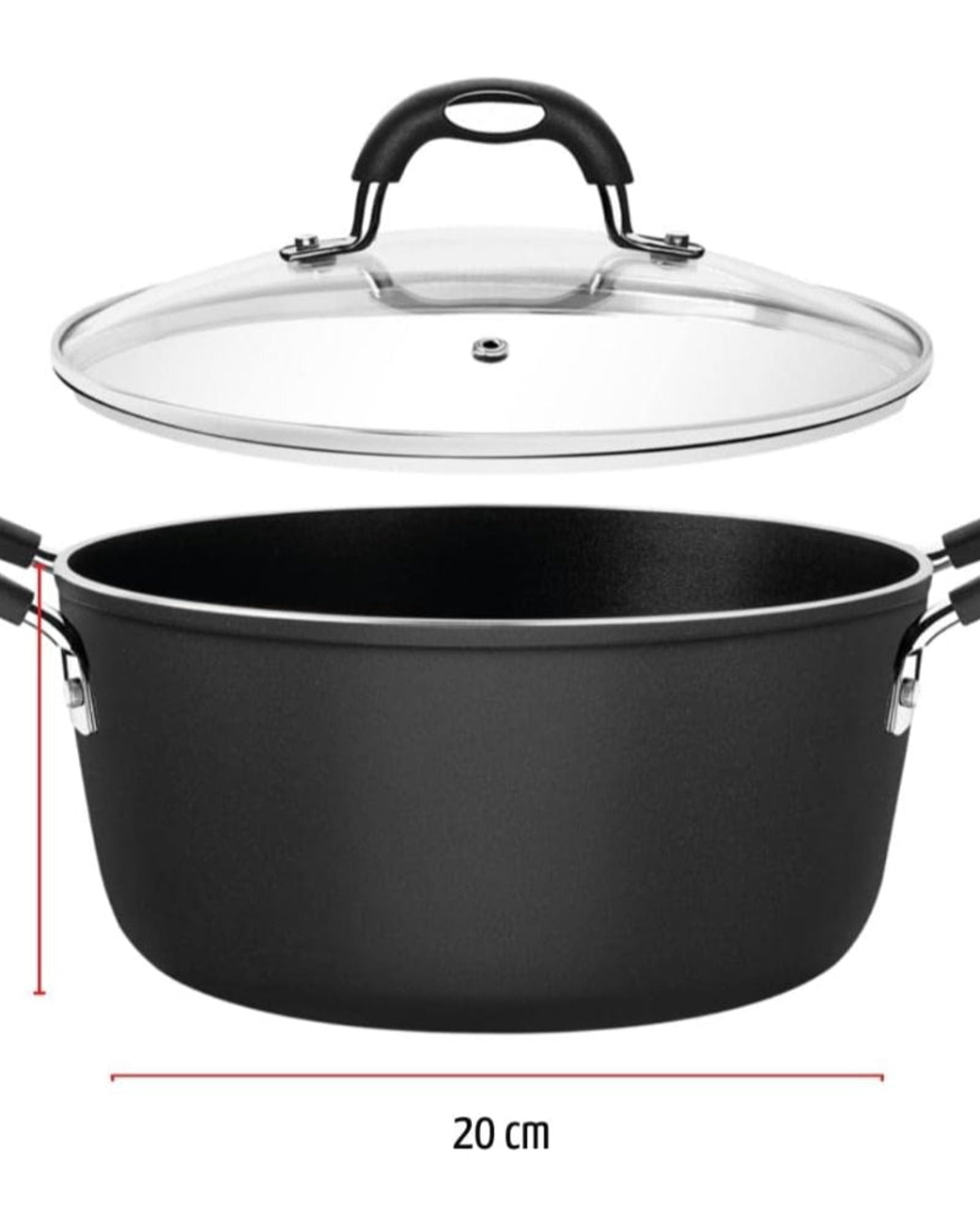 ترامونتينا برازيل موناكو إندكشن 20 سم 2.6 لتر طاجن ألومنيوم أسود مع طلاء ستارفلون بريميوم غير لاصق داخلي وخارجي خالٍ من حمض بيرفلورو الأوكتانويك (PFOA)