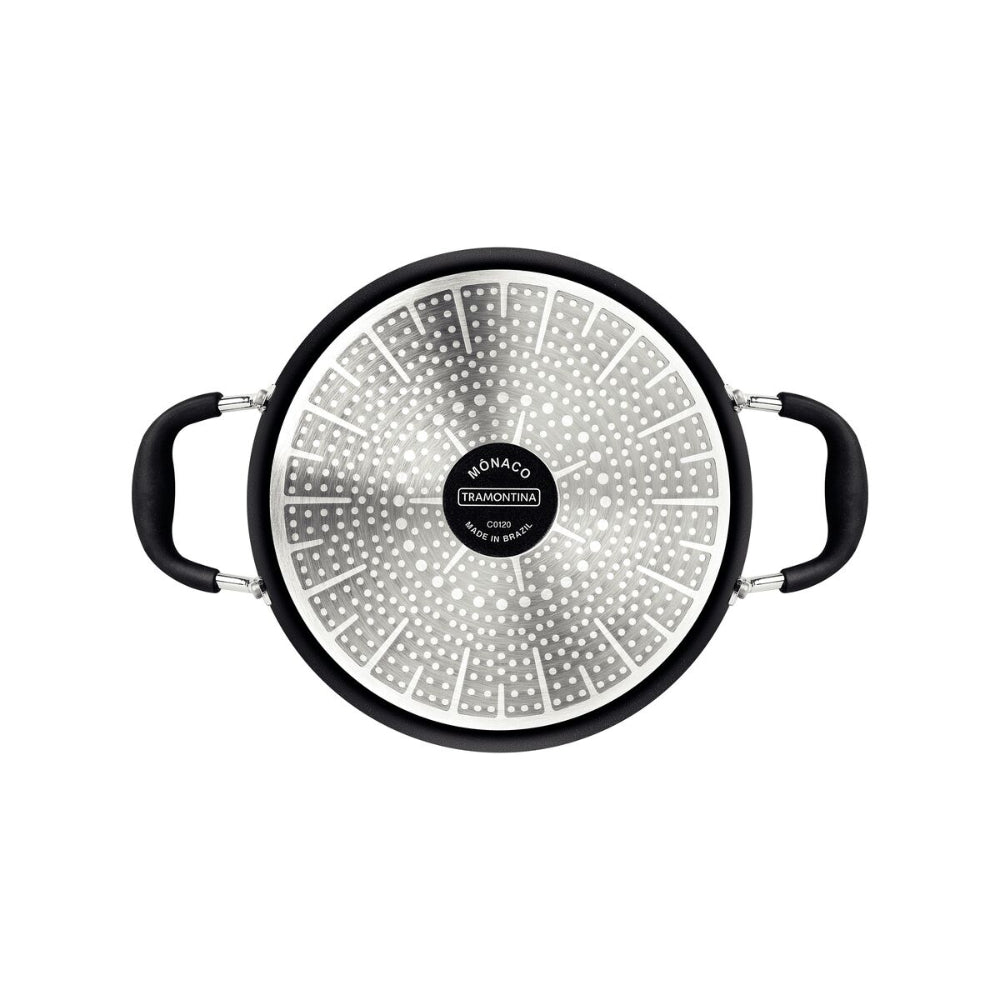 طاجن ترامونتينا موناكو المصنوع من الألومنيوم القابل للحث الحراري مع طبقة ستارفلون الفاخرة غير اللاصقة الداخلية والخارجية السوداء وغطاء زجاجي، 22 سم، 3.5 لتر