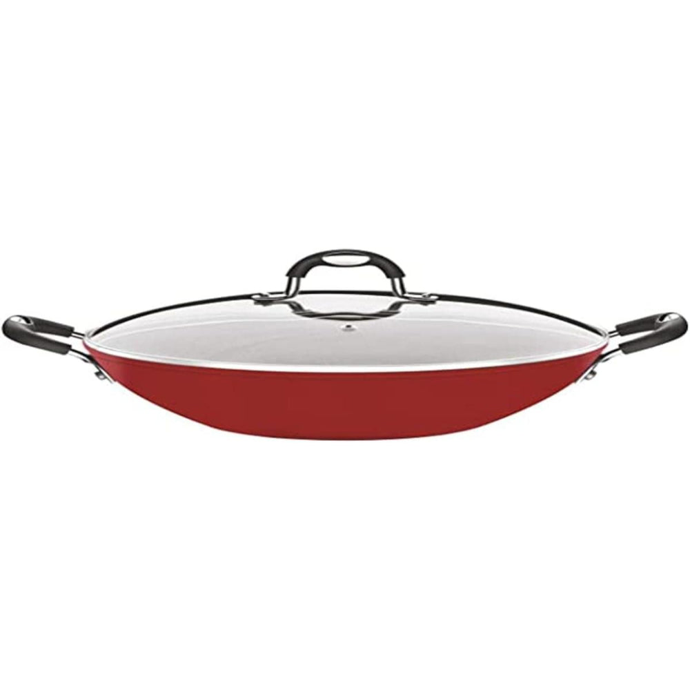 Tramontina Brazil Monaco Induction 32cm 4.5L Aluminum Wok with Interior Starflon Premium PFOA Free Nonstick Coating and Exterior Red Silicon Coating