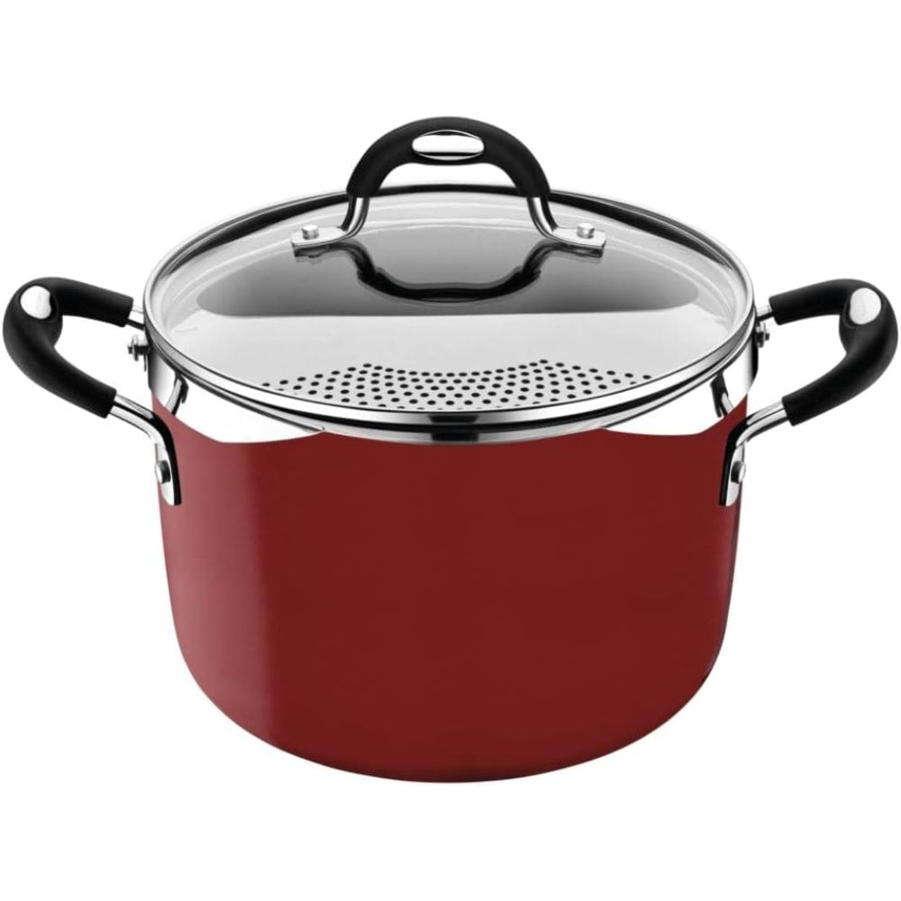 Tramontina Brazil Monaco Induction 22cm 5.4L Aluminum Pasta Cooker with Interior Starflon Premium PFOA Free Nonstick Coating and Exterior Red Silicon Coating