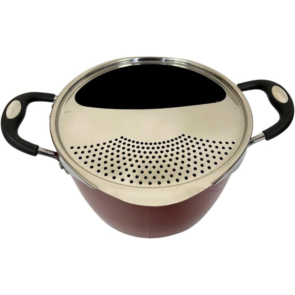 طباخ معكرونة ترامونتينا برازيل موناكو 22 سم 5.4 لتر من الألومنيوم مع طلاء ستارفلون ممتاز داخلي غير لاصق خالٍ من حمض بيرفلورو الأوكتانويك وطلاء سيليكون أحمر خارجي