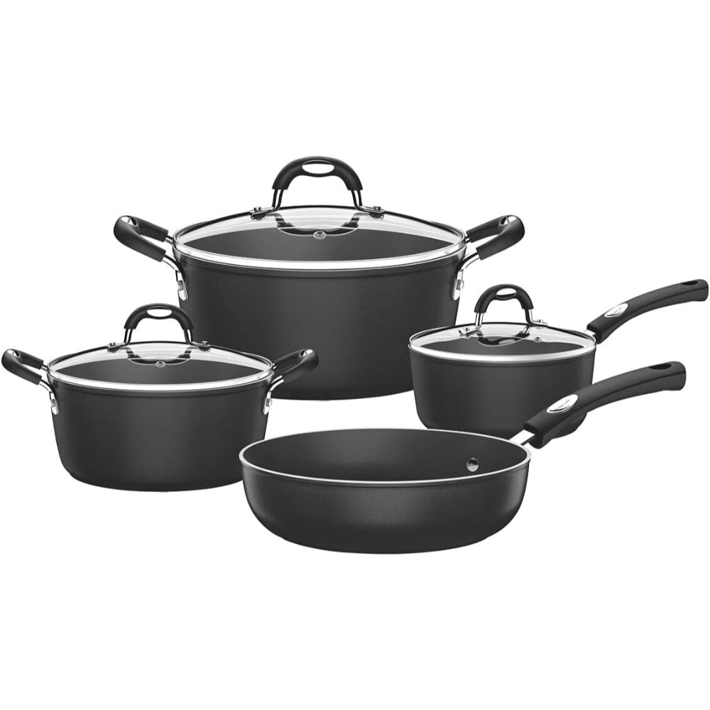 Tramontina Brazil Monaco Induction 7 Pieces Black Aluminum Cookware Set with Interior and Exterior Starflon Premium PFOA Free Nonstick Coating