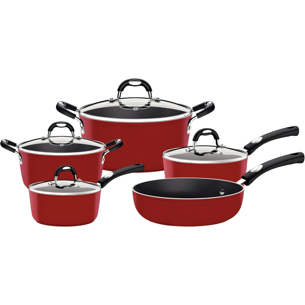 طقم أواني طهي ترامونتينا برازيل موناكو إندكشن ريدي، 9 قطع، من الألومنيوم الأسود، مع طلاء ستارفلون الفاخر غير اللاصق الداخلي والخارجي