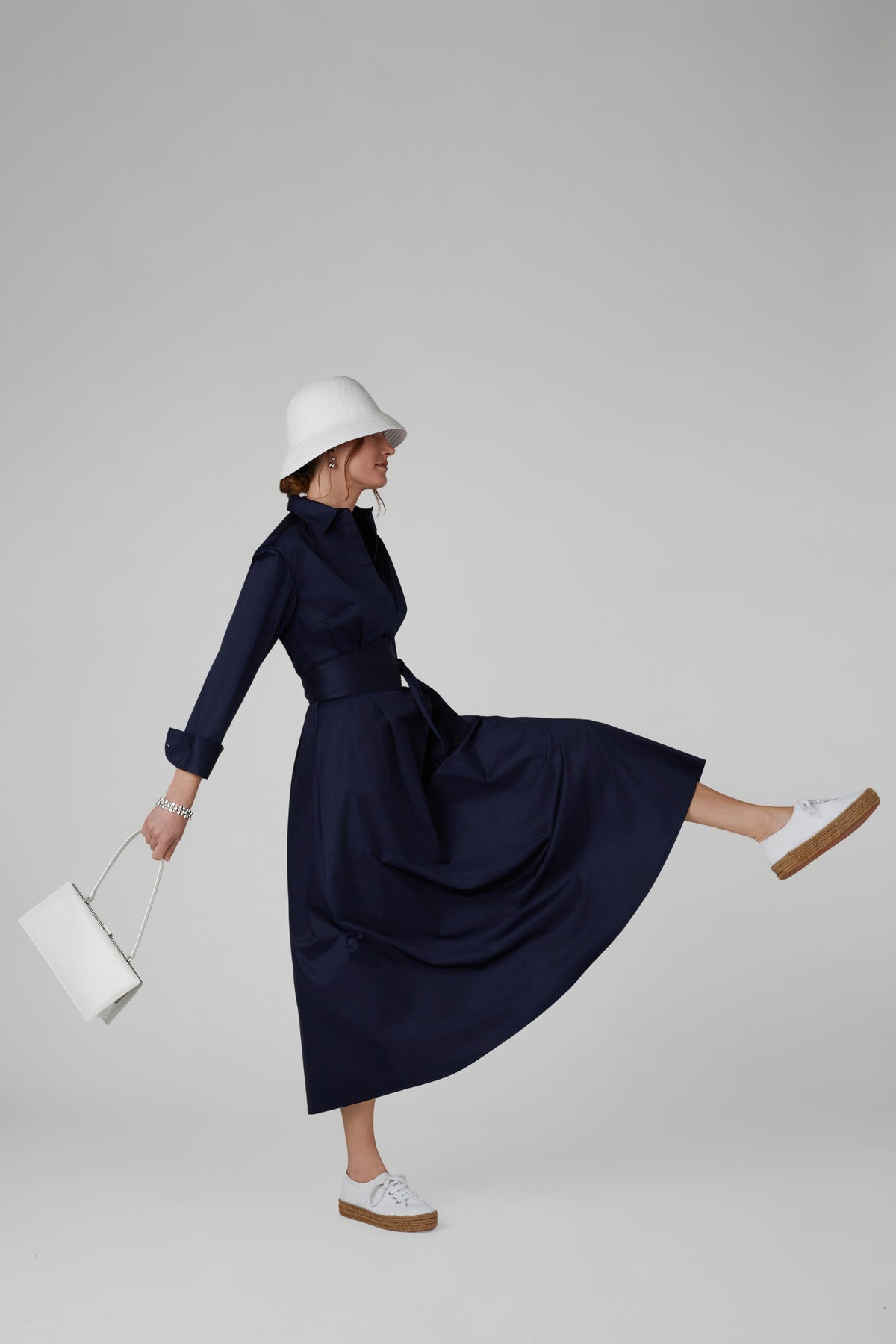 Blythe Full Skirt Shirt Dress in Navy