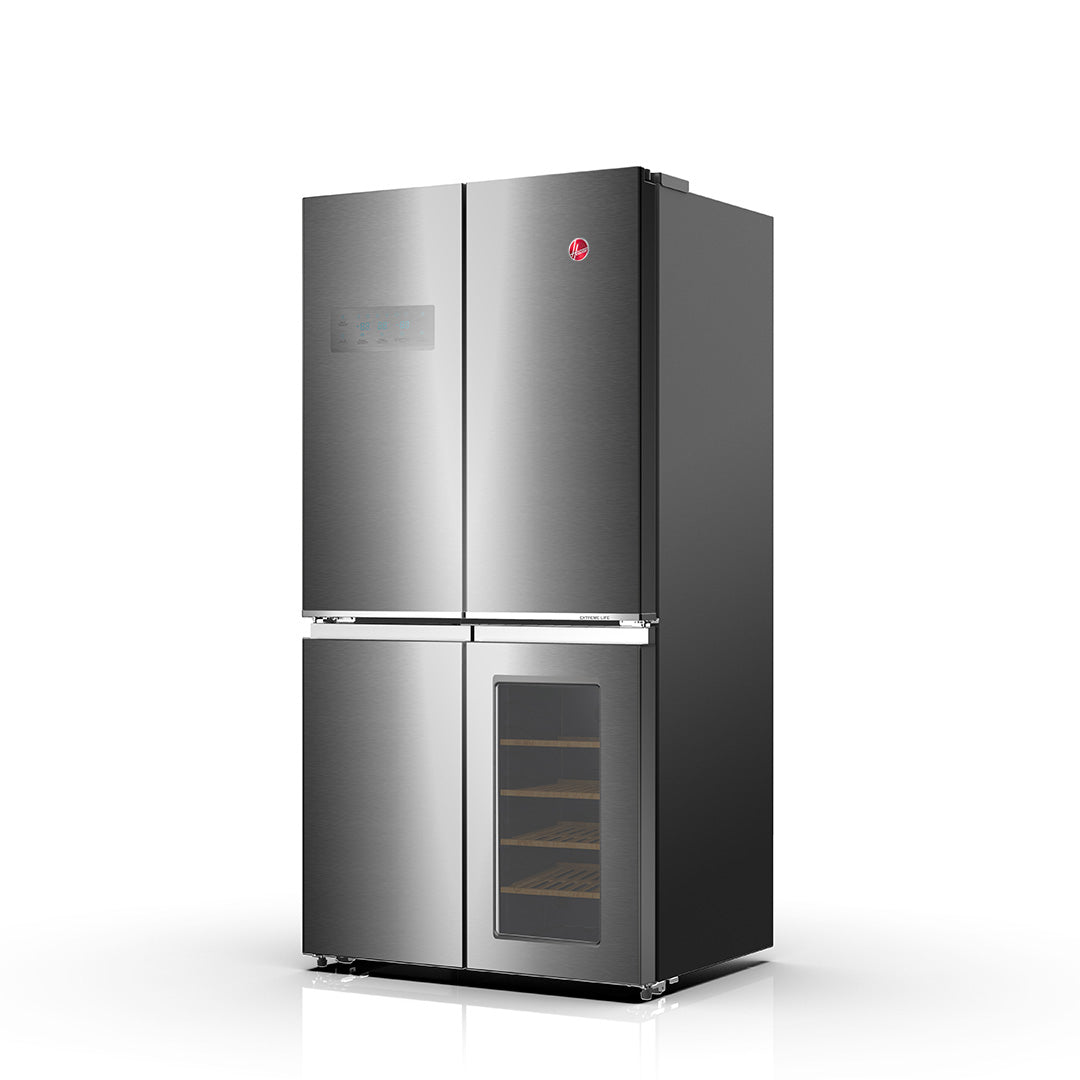 ثلاجة هوفر 755 لتر ببابين متقاطعين بلون فضي ثلجي مع مبرد مشروبات