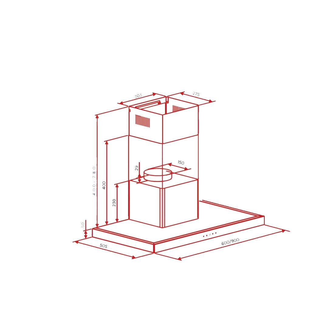 شفاط مدمج على شكل حرف T من هوفر، 90 سم