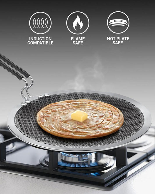 ميلتون برو كوك تريبلي هيكسا تيك إندكشن ستانلس ستيل مقلاة مقعرة، 26 سم، فضي، قرص عسل غير لاصق