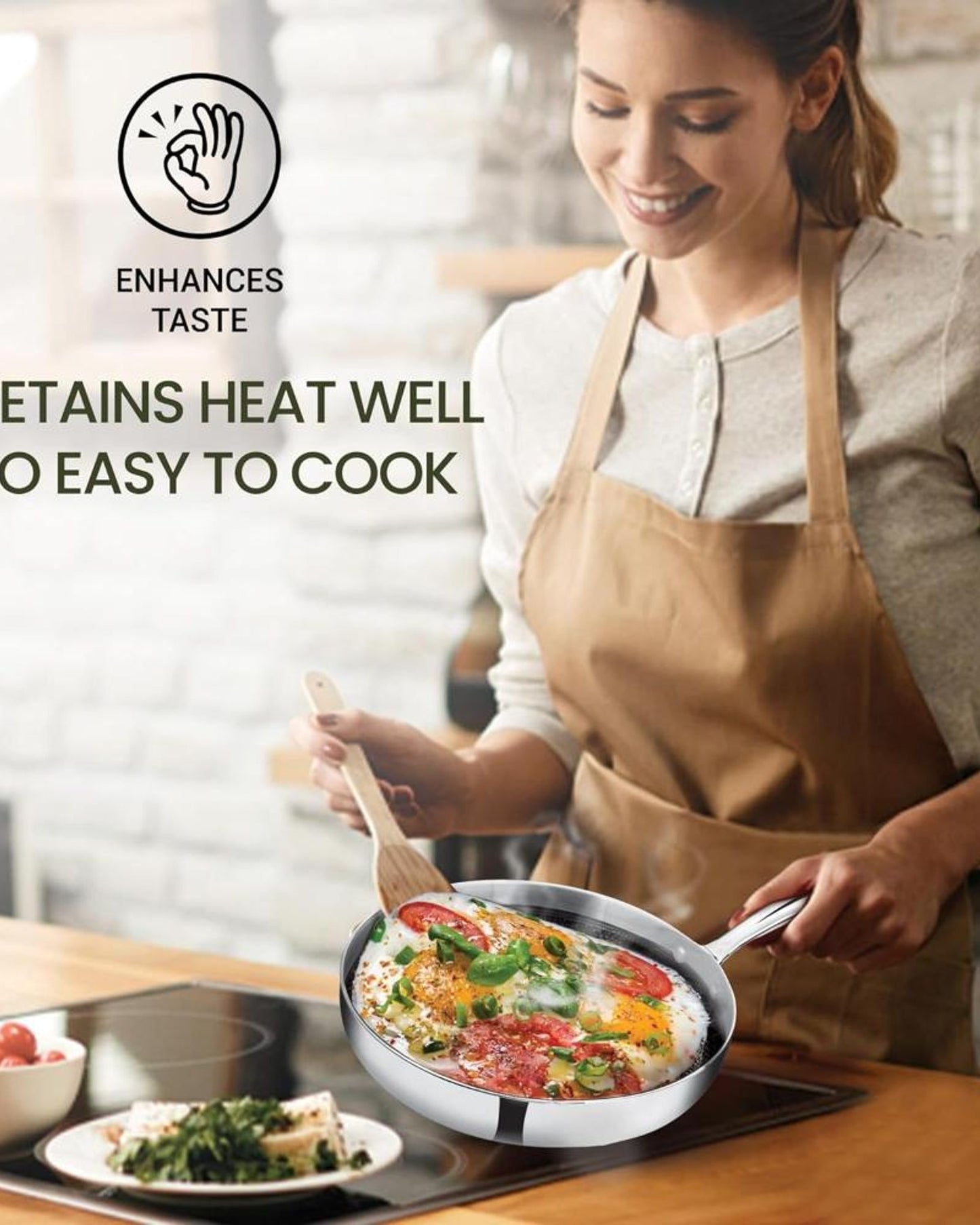 مقلاة ميلتون برو كوك تريبلي هيكسا تيك إندكشن من الفولاذ المقاوم للصدأ مع غطاء زجاجي، 26 سم فضي، هيكل غير لاصق على شكل قرص العسل، مقلاة للكاري، أواني الأومليت، مناسبة للحث والغاز