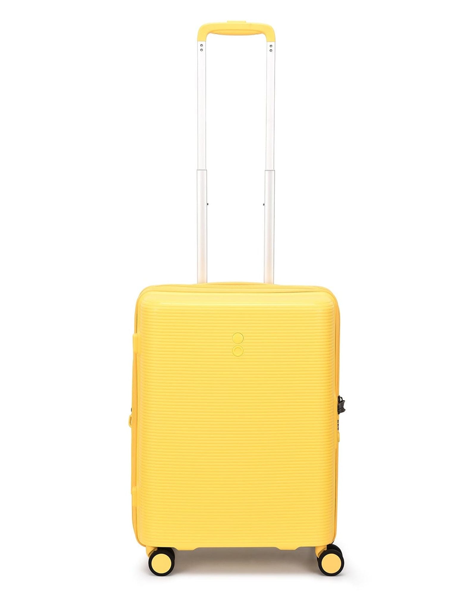 مجموعة أمتعة إيكولاك فورزا ٥٥+٦٥+٧٥ سم، حقيبة صلبة بأربع عجلات مزدوجة قابلة للتوسيع، لون أصفر مانجو، مناسبة للمقصورة والتسجيل