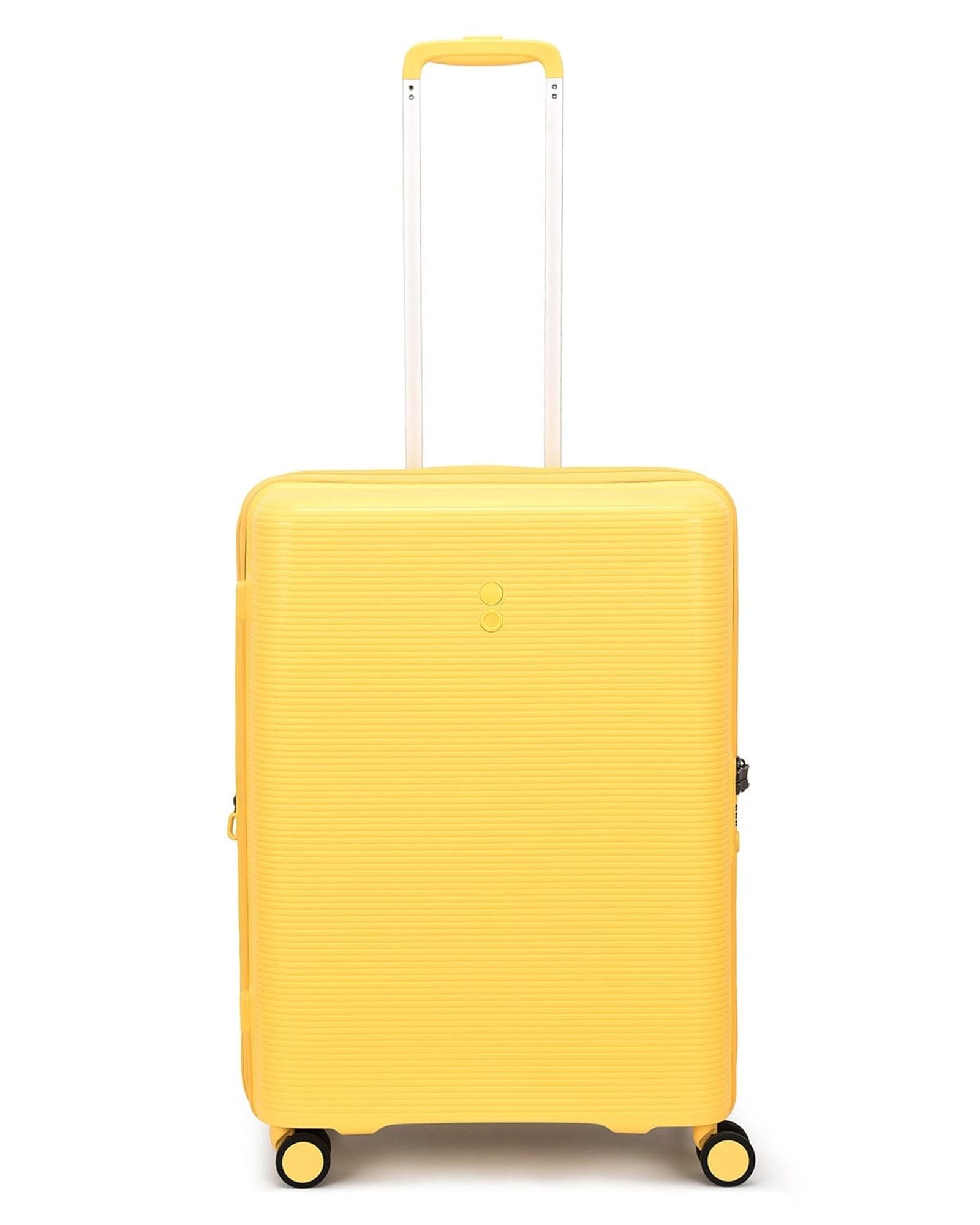 مجموعة أمتعة إيكولاك فورزا ٥٥+٦٥+٧٥ سم، حقيبة صلبة بأربع عجلات مزدوجة قابلة للتوسيع، لون أصفر مانجو، مناسبة للمقصورة والتسجيل