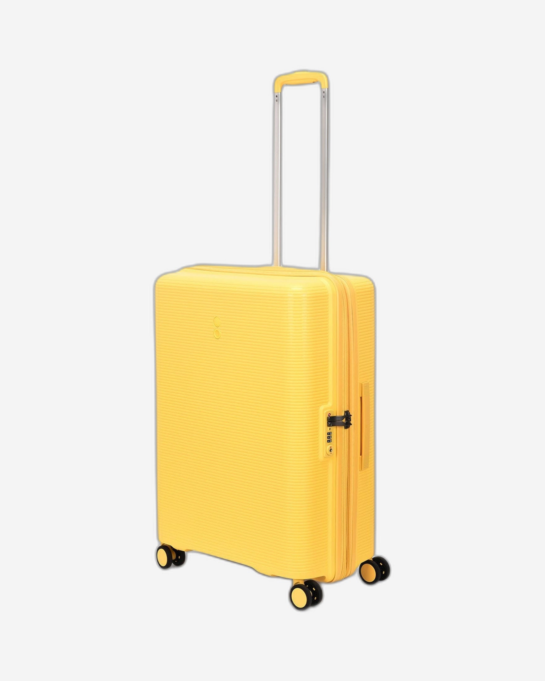 مجموعة أمتعة إيكولاك فورزا ٥٥+٦٥+٧٥ سم، حقيبة صلبة بأربع عجلات مزدوجة قابلة للتوسيع، لون أصفر مانجو، مناسبة للمقصورة والتسجيل
