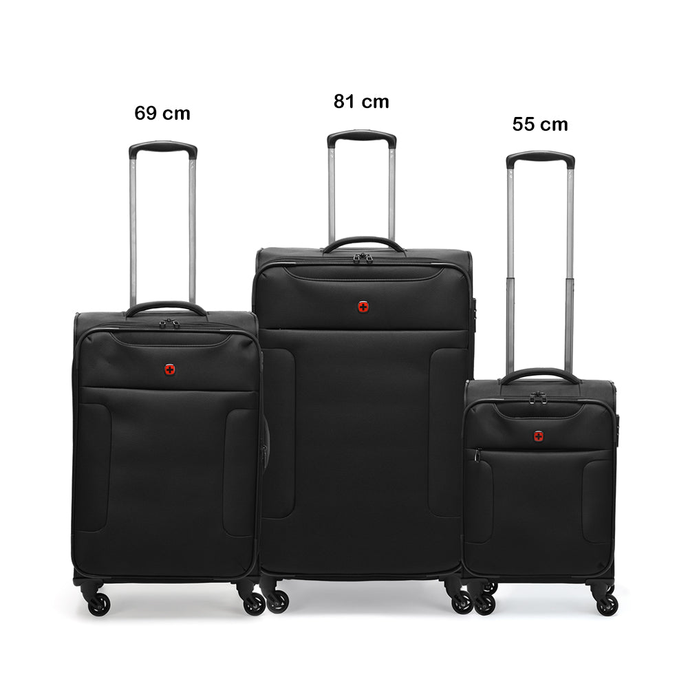 Wenger Eazy 54+68+80cm Softcase Expandable Luggage Trolley Set Of 3 - Black
