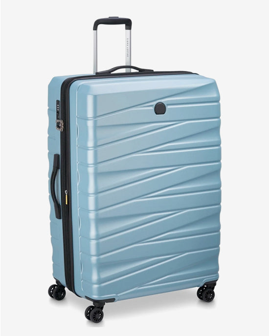 مجموعة حقائب ديلسي باريس تيفاني الصلبة بأربع عجلات مزدوجة قابلة للتوسيع، مقاس 55+70+82 سم، لون أزرق + حقيبة ظهر مجانية