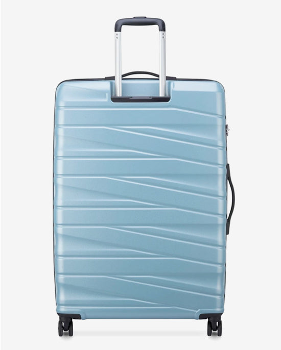 مجموعة حقائب ديلسي باريس تيفاني الصلبة بأربع عجلات مزدوجة قابلة للتوسيع، مقاس 55+70+82 سم، لون أزرق + حقيبة ظهر مجانية