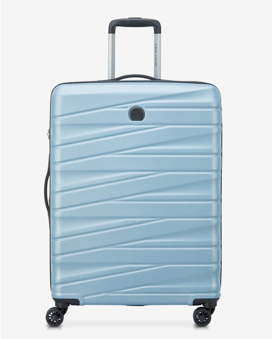 مجموعة حقائب ديلسي باريس تيفاني الصلبة بأربع عجلات مزدوجة قابلة للتوسيع، مقاس 55+70+82 سم، لون أزرق + حقيبة ظهر مجانية