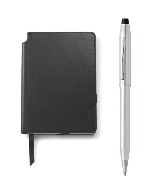 Cross Century Ii Lustrous Chrome Ballpoint Pen With Black Journal Gift Set