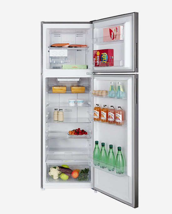 ثلاجة هوفر 326 لترًا بدون تجميد، ضاغط عاكس مزدوج، باب قابل للعكس، أرفف زجاجية، ضمان لمدة عام من الشركة المصنعة و10 سنوات على ضاغط العاكس 50/60 هرتز، لمسة نهائية من الفولاذ المقاوم للصدأ - HTR-M326-S