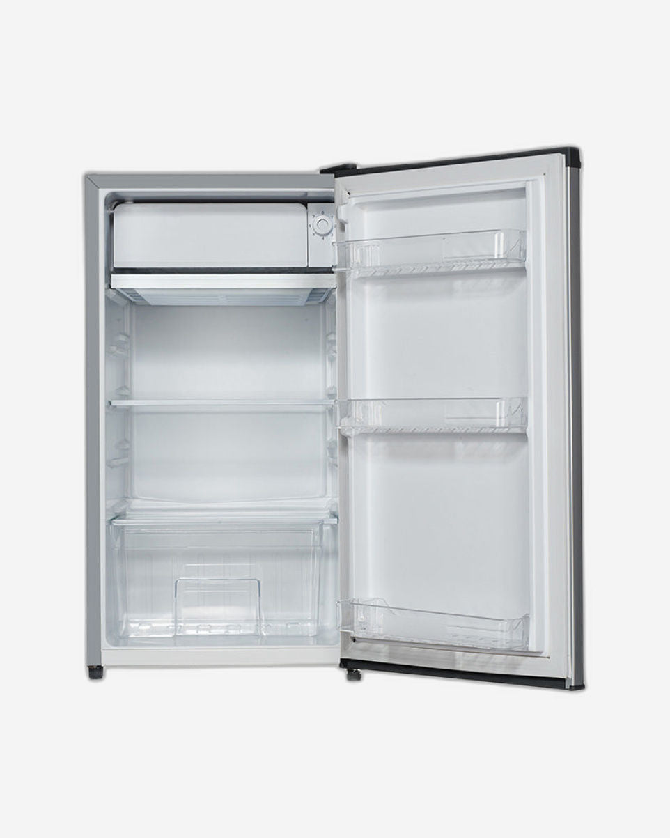 ثلاجة هوفر المدمجة ذات الباب الواحد بسعة 118 لترًا مع حجرة تجميد - تحكم ميكانيكي، منظم حرارة قابل للتعديل، قفل أمان، خاصية إزالة الجليد، ضمان لمدة عام - فضي - HSD-K118-S