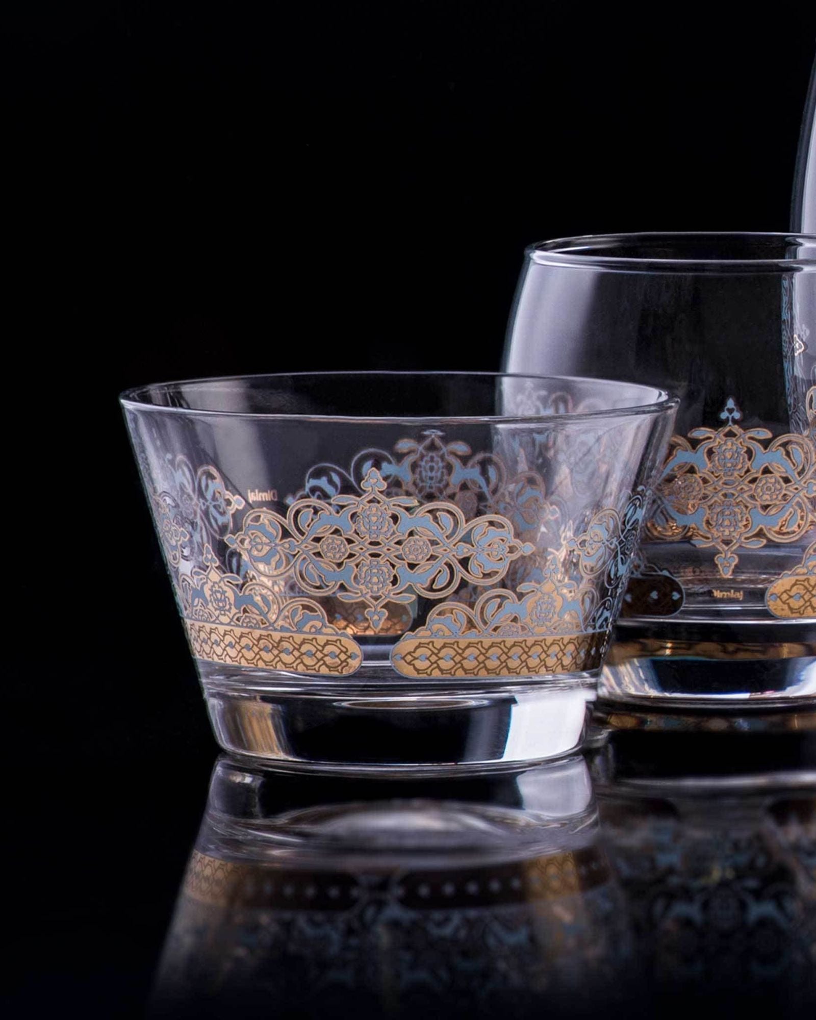 مجموعة ديملاج ريحان من 3 أوعية تقديم (ذهبي وأزرق)