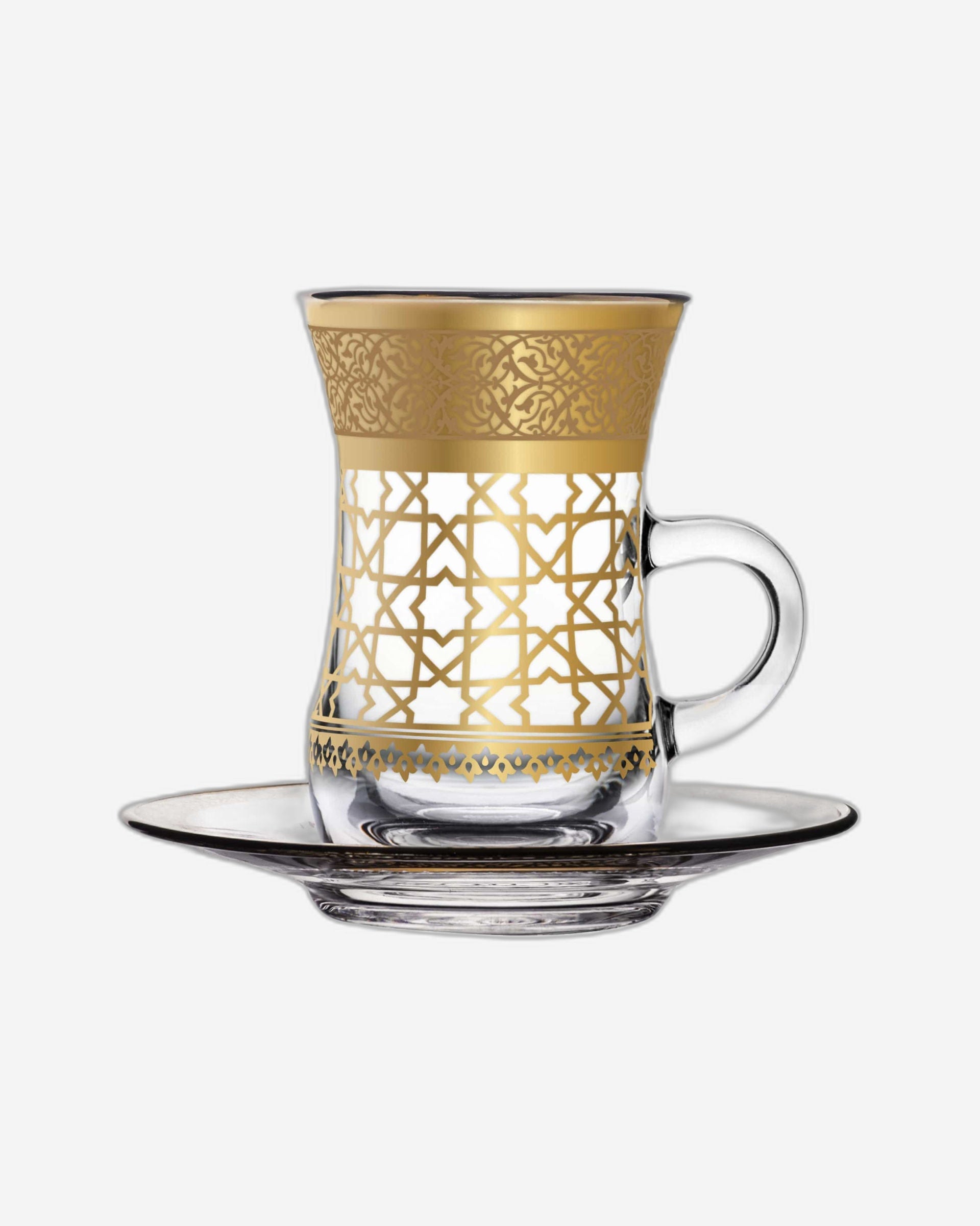 طقم ديملاج قرطبة مكون من 6 قطع استكانات شاي وصحون (ذهبي)