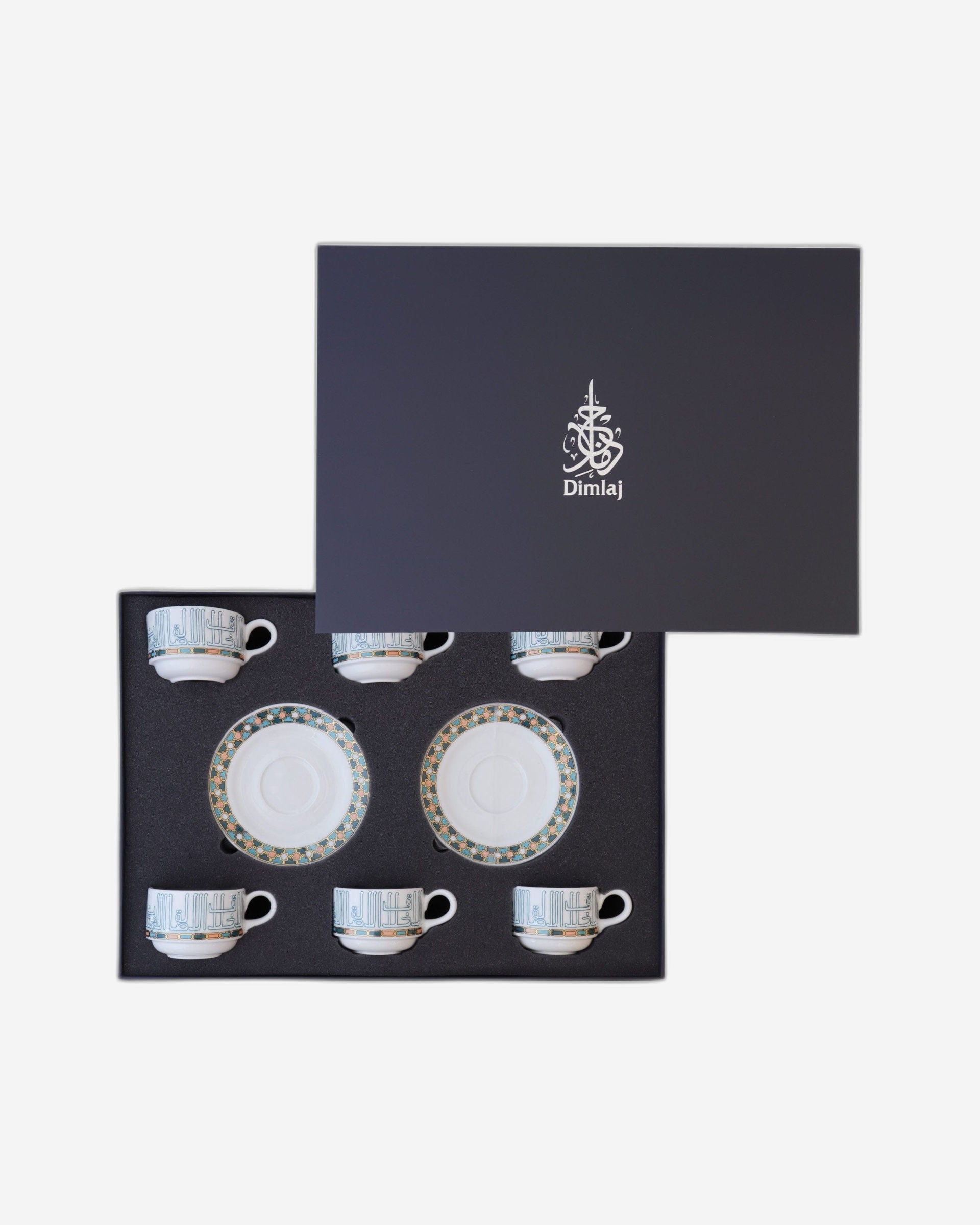 مجموعة ديملاج أصالة من 6 فناجين شاي وصحون (ذهبي وأخضر)