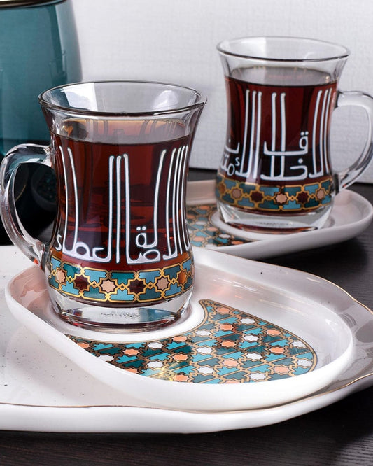 أكواب وصحون ديملاج أسالا، قطعتان، ذهبي وأخضر