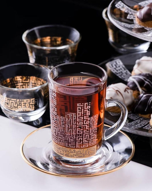 فناجين وصحون شاي دملاج أبراج 6 قطع ذهبي