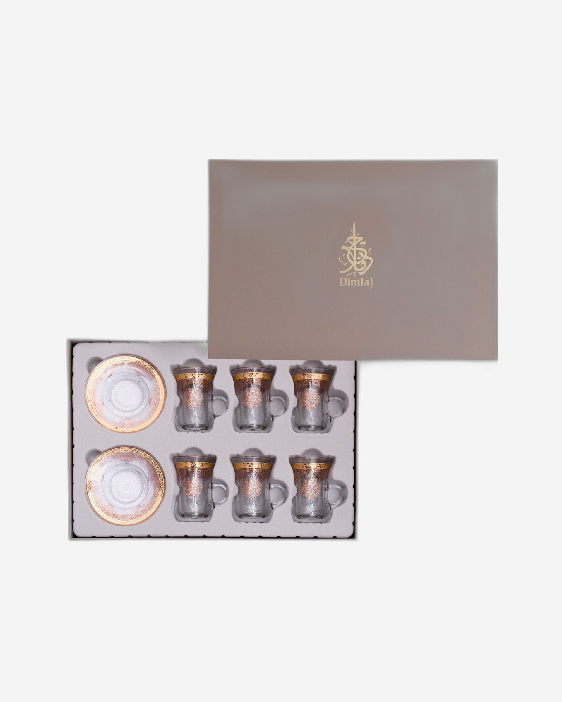 طقم ديملاج سيلينا من 6 قطع فناجين شاي وصحون (ذهبي ووردي)